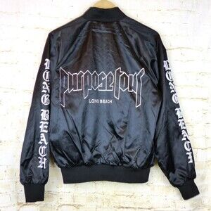 Justin Bieber Purpose World Tour Bomber Jacket Adult M Black Satin Long Beach